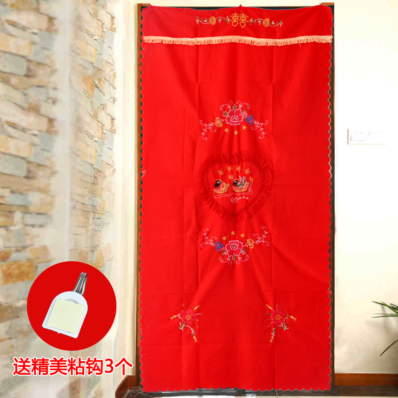 結婚喜慶繡花鴛鴦門簾掛簾布藝婚房用品創意大紅色隔斷簾刺繡