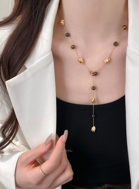 美拉德虎眼石项链女轻奢毛衣链