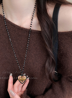 复古爱心土星豹纹项链秋冬女美式