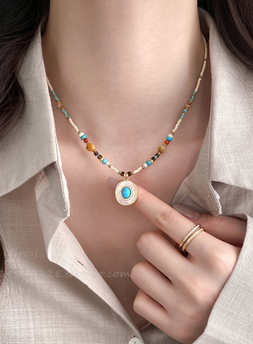 彩色天然石串珠项链女2025新款