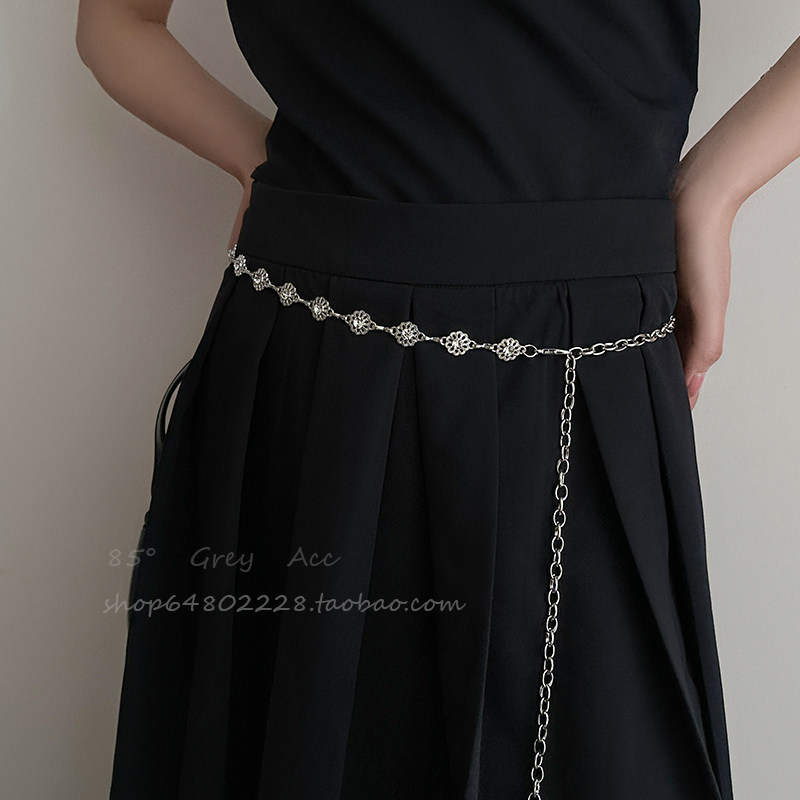 小众设计金属花朵腰链女时尚高级感连衣裙裤链装饰ins风链条腰带