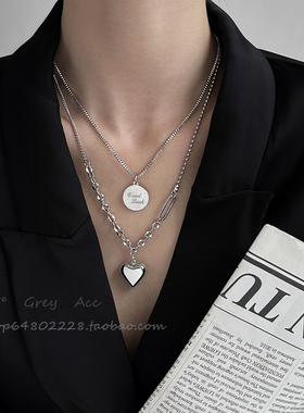 幸运爱心吊牌钛钢不掉色项链女秋季百搭甜酷双层叠戴冷淡风锁骨链