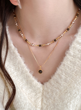 双层叠戴美拉德虎眼石吊坠项链女