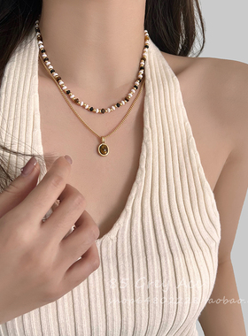 小众设计感虎眼石串珠项链