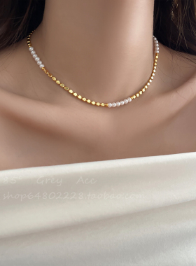 时尚简约金豆子珍珠拼接项链