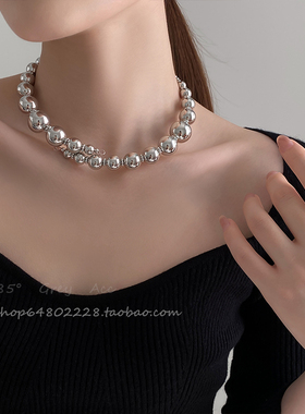 冷淡风渐变大小金属圆球项圈