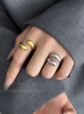 精致高级感水滴戒指女ins小众设计开口可调节食指指环气质简约