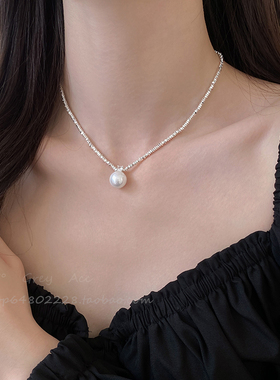 波光粼粼碎银子单颗施家珍珠项链女小众设计高级感气质轻奢锁骨链