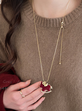 新年红色小马吊坠项链女高级感