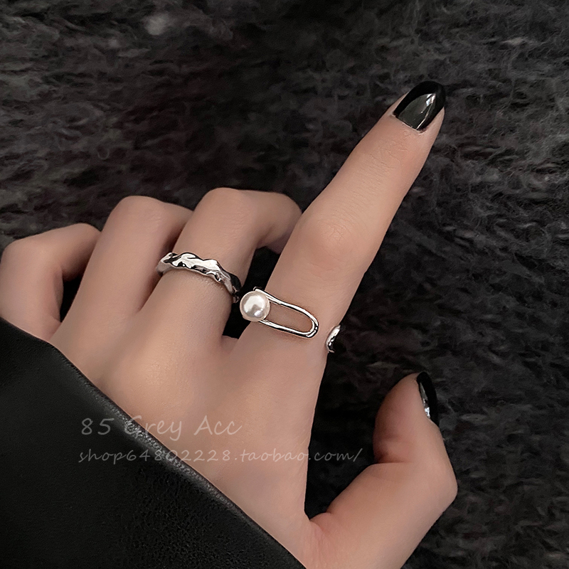时尚精致爱心珍珠戒指套装女ins冷淡风食指戒小众设计感个性指环-图1