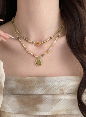 小清新碎碎石串珠项链女2025年新款秋季时尚轻奢高级感锁骨链配饰