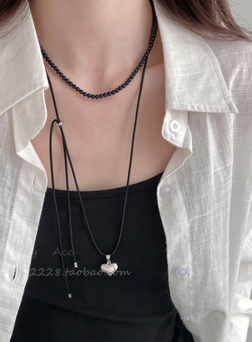 银色爱心长款项链2025新款毛衣链