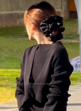 赵露思同款黑色缎面大肠发圈女气质简约丸子头发饰小众扎马尾头绳