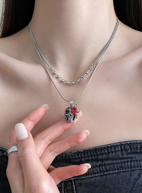 欧美哥特风ins双层叠戴吊坠项链