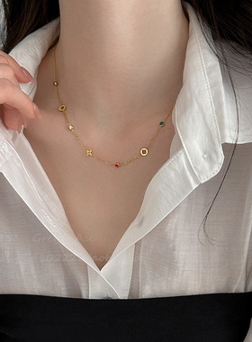 精致高级感幸运草彩色锆石项链女春秋轻奢简约锁骨链气质百搭颈链