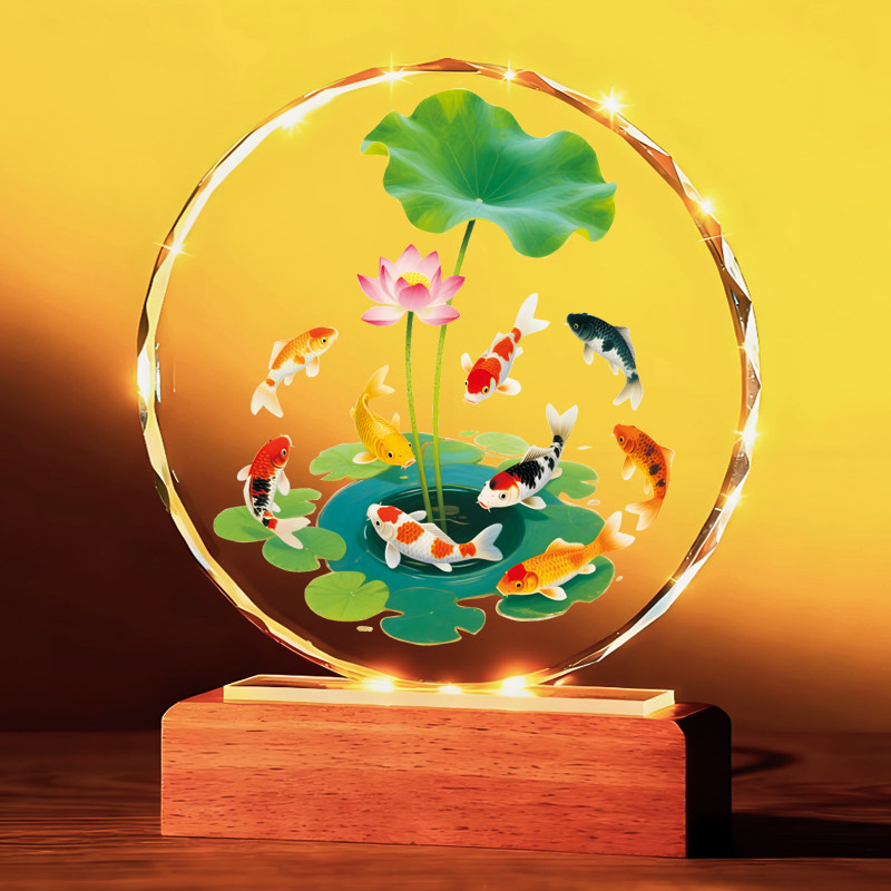 荷花锦鲤图摆件鲤鱼运财九鱼聚财图客厅酒柜办公室电视柜店铺摆台,淘宝优惠券,粉丝福利购,淘宝优惠卷