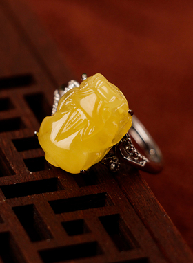 天然蜜蜡招财吸财运戒指