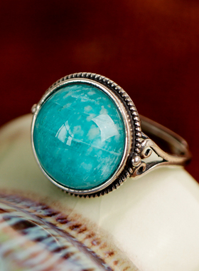 天然天河石绿色勇气宝石戒指