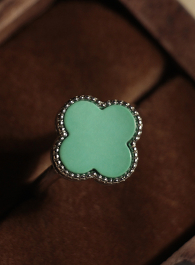 绿松石四叶草戒指s925银幸运女