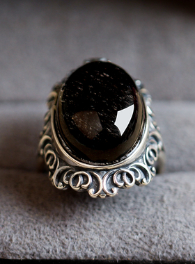天然黑发晶顺发晶招财正能量戒指