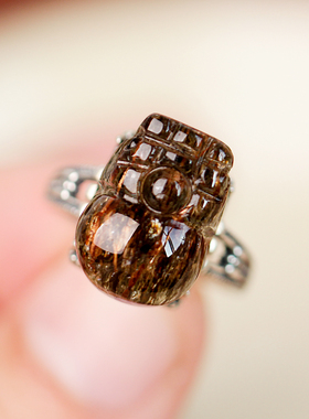 天然超级七金加仑银戒指招财貔貅