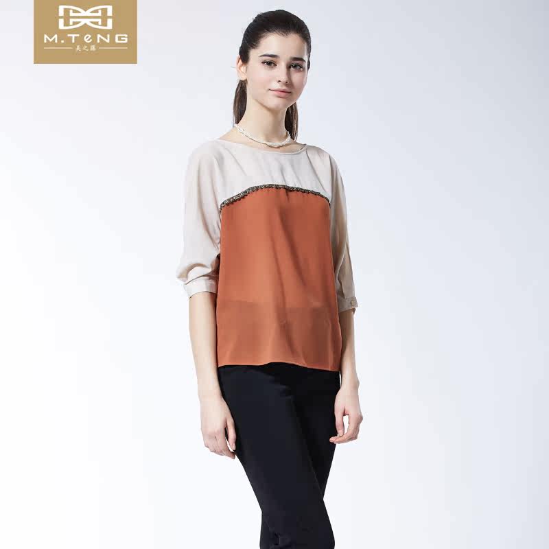 美之藤春季新款七分袖百搭雪纺衬衫 美之藤蕾丝衫/雪纺衫