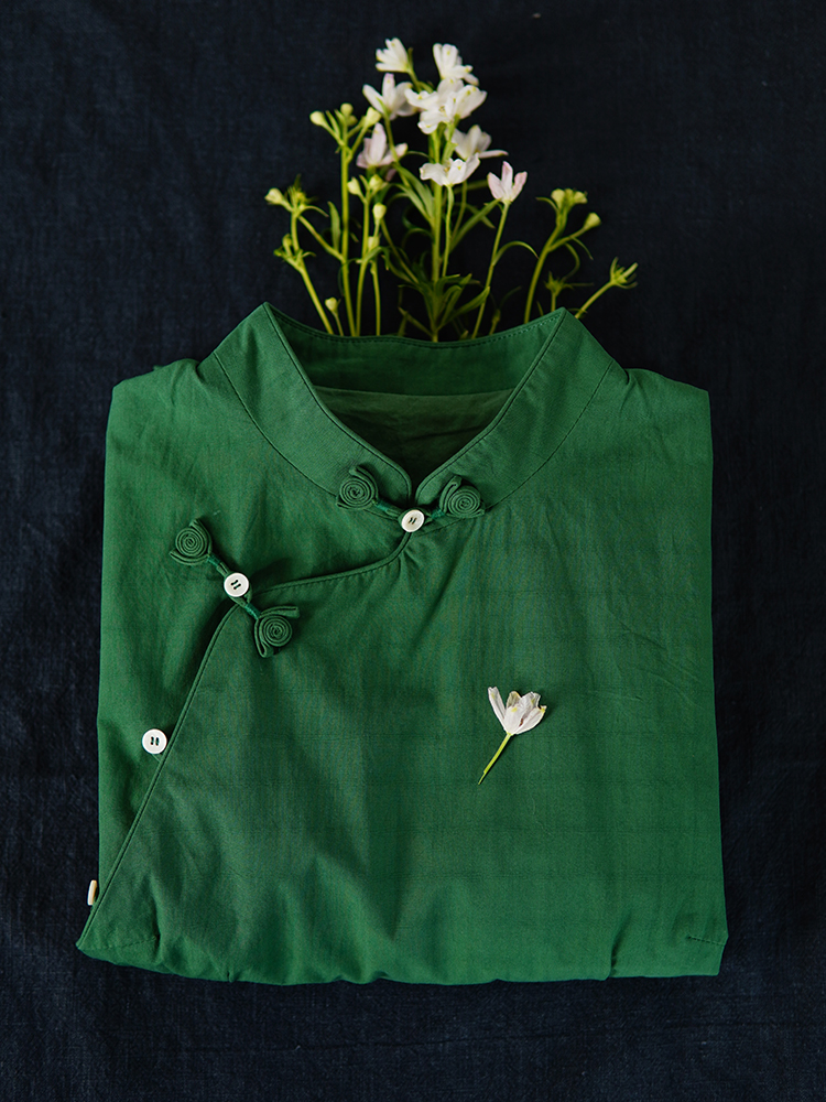 不.退换6-23CXC-019【碧草柔蓝】前世今生复古温婉轻中式修身旗袍 - 图1