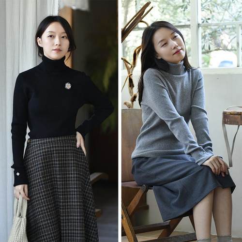 24QDM-040【晴暖】前世今生复古文艺简约高领纯色长袖针织打底衫 - 图1