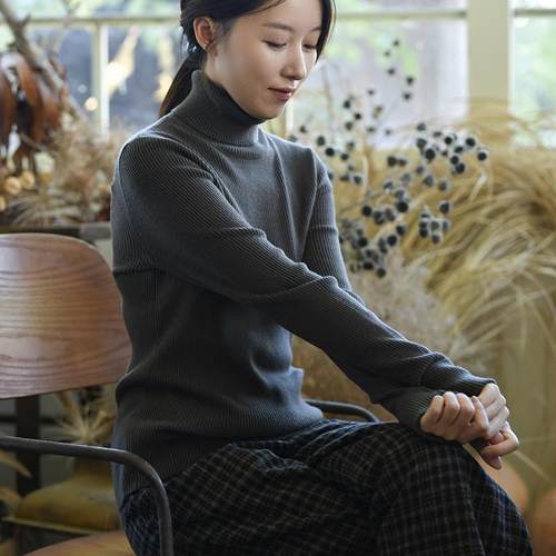 24QDM-040【晴暖】前世今生复古文艺简约高领纯色长袖针织打底衫 - 图2