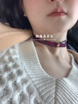 Handmade Custom Ornament Neck Collar Chocker Genuine Leather Small Crowdsourced Superior Snake Leather Splicing 24k Necklace Engraved Logo