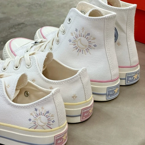 Converse, конверсы, низкие высокие тканевые туфли, с вышивкой