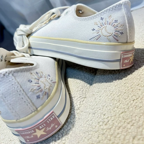 Converse, конверсы, низкие высокие тканевые туфли, с вышивкой