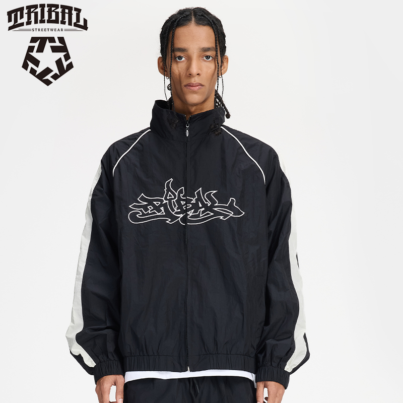 TRIBAL美式嘻哈街头涂鸦刺绣立领街舞风复古街头潮牌机能风夹克男 - 图1