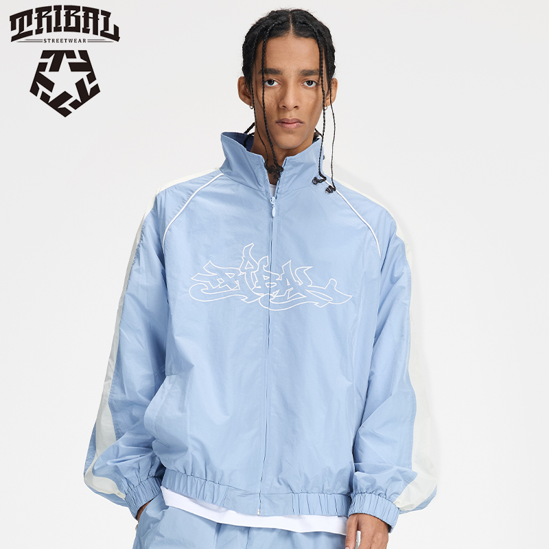 TRIBAL美式嘻哈街头涂鸦刺绣立领街舞风复古街头潮牌机能风夹克男 - 图0