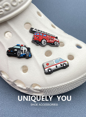新款适配Crocs洞洞鞋鞋花配饰 装饰鞋扣配件DIY消防车警车救护车