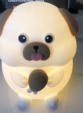 巴哥周边拍拍灯硅胶创意台灯摆件家居装饰品动物小夜灯节日礼物