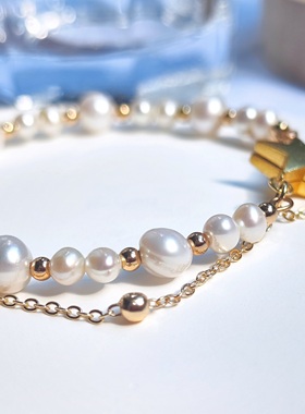 原创女淡水珍珠沙金ins星星手链