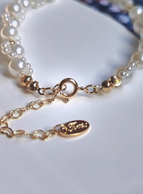 原创女珍珠14k猫爪金手链串珠