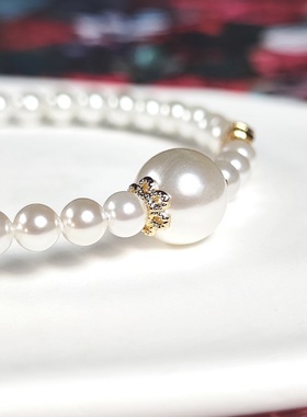 原创小众女珍珠花手链气质礼物金