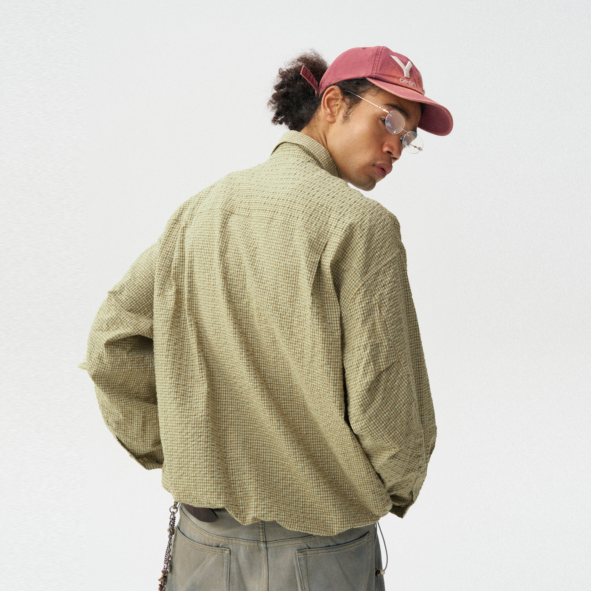 【瞬时山野】半开领休闲格子衬衫