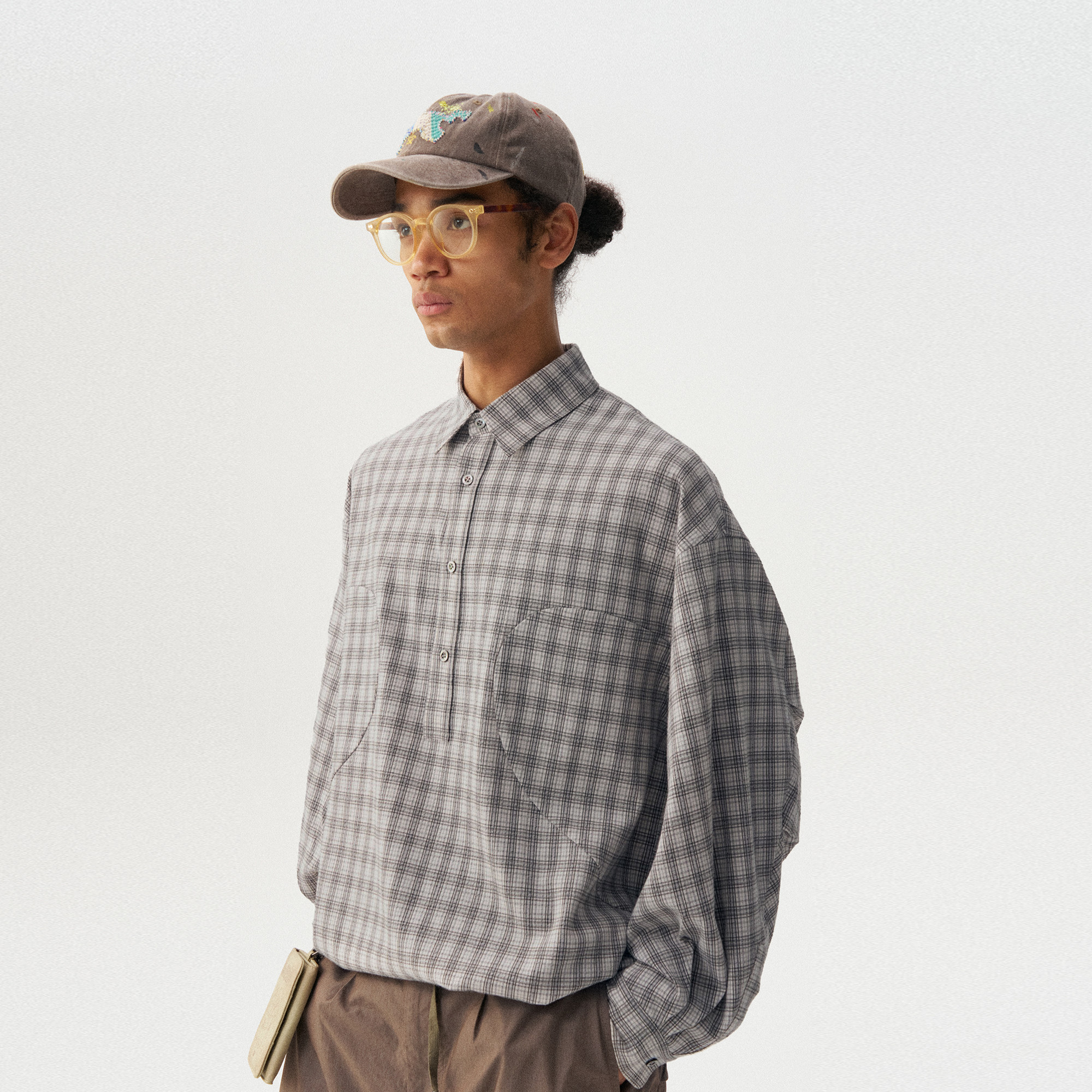 【瞬时山野】半开领休闲格子衬衫