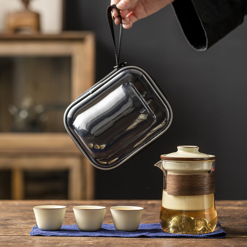 便携式快客杯一壶三杯简易功夫泡茶壶茶杯汝窑单个人旅行茶具套装-图1