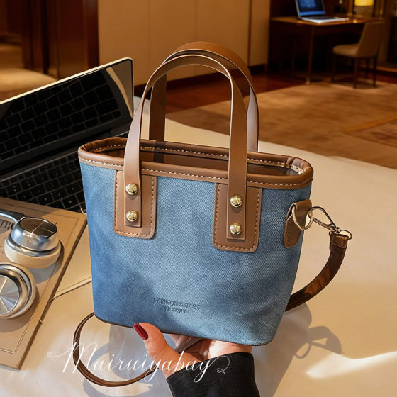 High-end texture, versatile retro fashion portable bucket bag