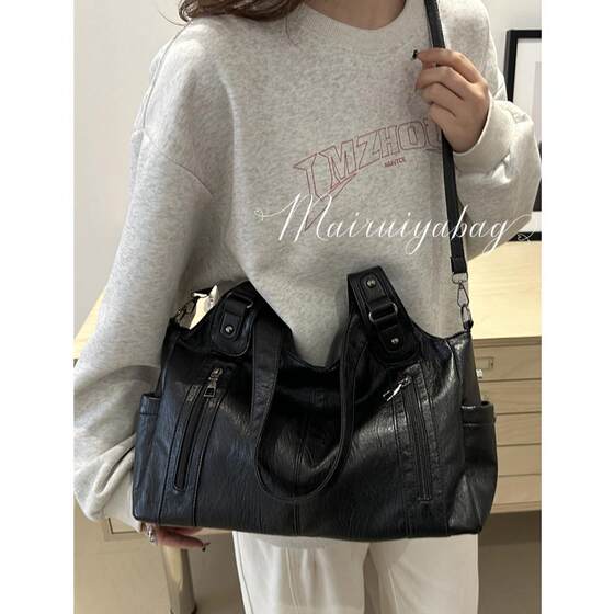 Large-capacity spring and summer retro versatile tote bag that can be worn cross-body