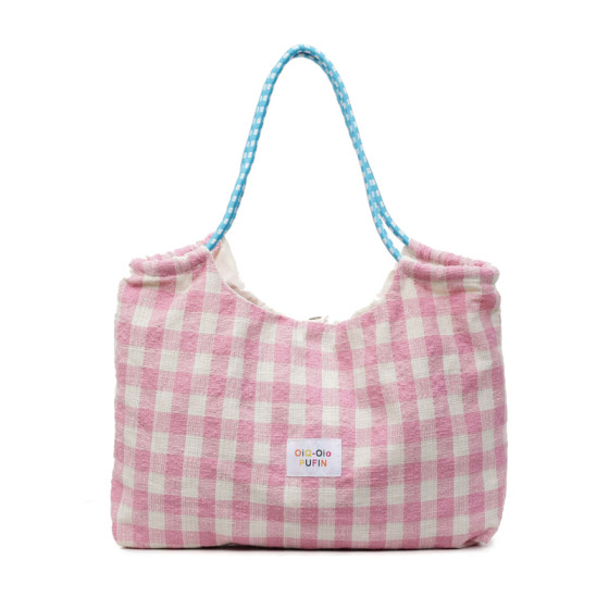 Lazy canvas plaid large-capacity commuter tote bag