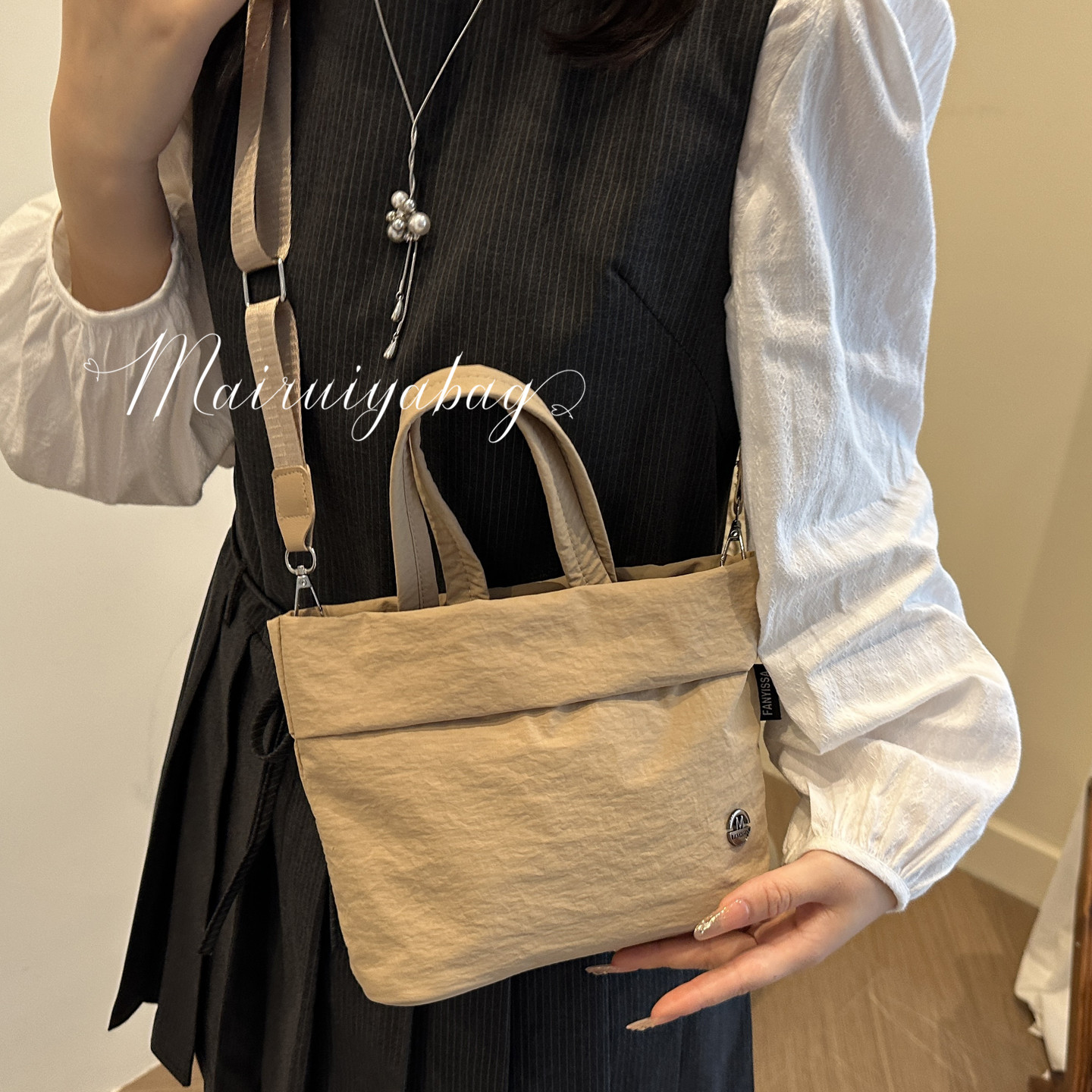 韩国尼龙帆布手提包包女2025新款潮时尚休闲托特百搭斜挎水桶包 - 图1