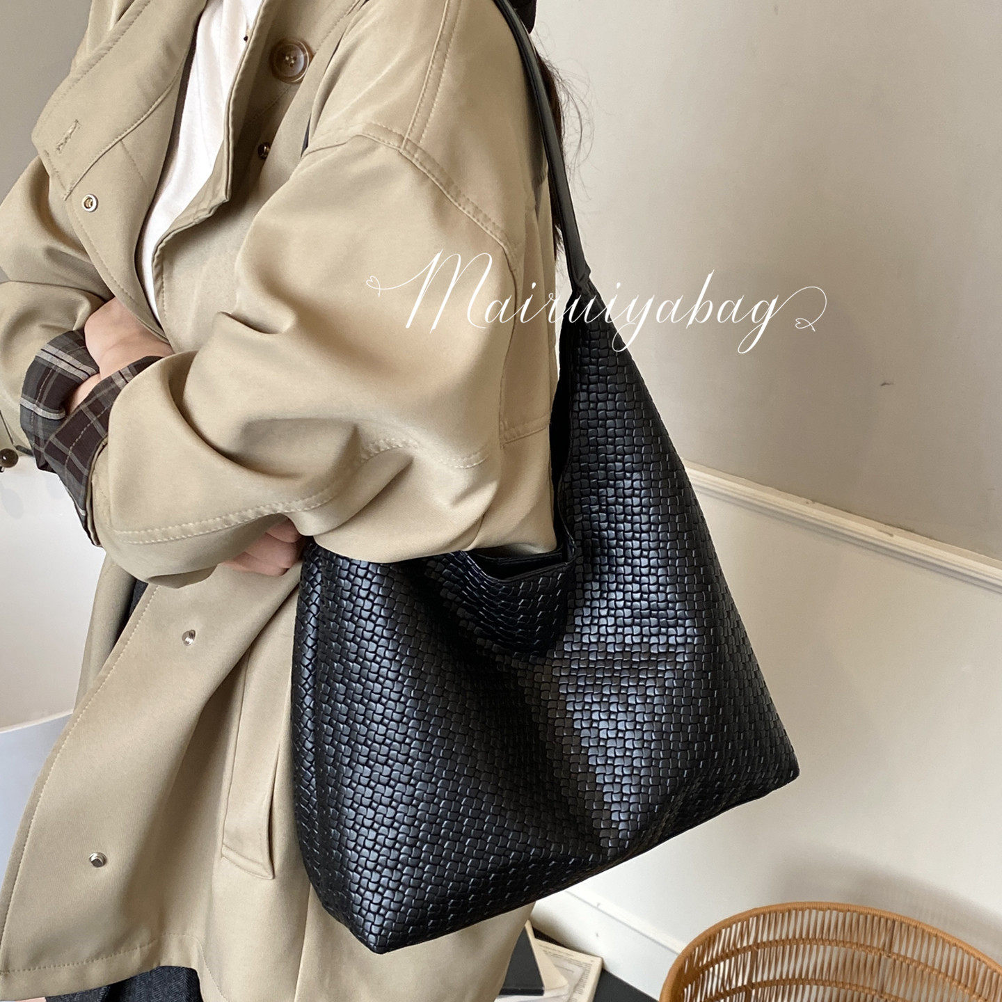 高级感编织包包女式2025新款秋冬潮复古托特包大容量单肩通勤包,淘宝优惠券,粉丝福利购,淘宝优惠卷