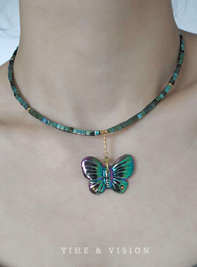 蝴蝶串珠项链YIHE绿蝶小众百搭