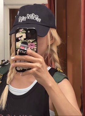【xiuxiustudio】美式复古火柴人刺绣笑脸棒球帽鸭舌帽潮男女