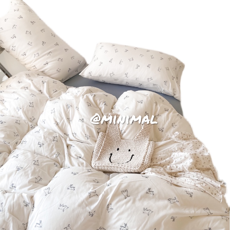 Minimal Concept【兔兔屁】奶里奶气手绘插画治愈针织全棉四件套 - 图3
